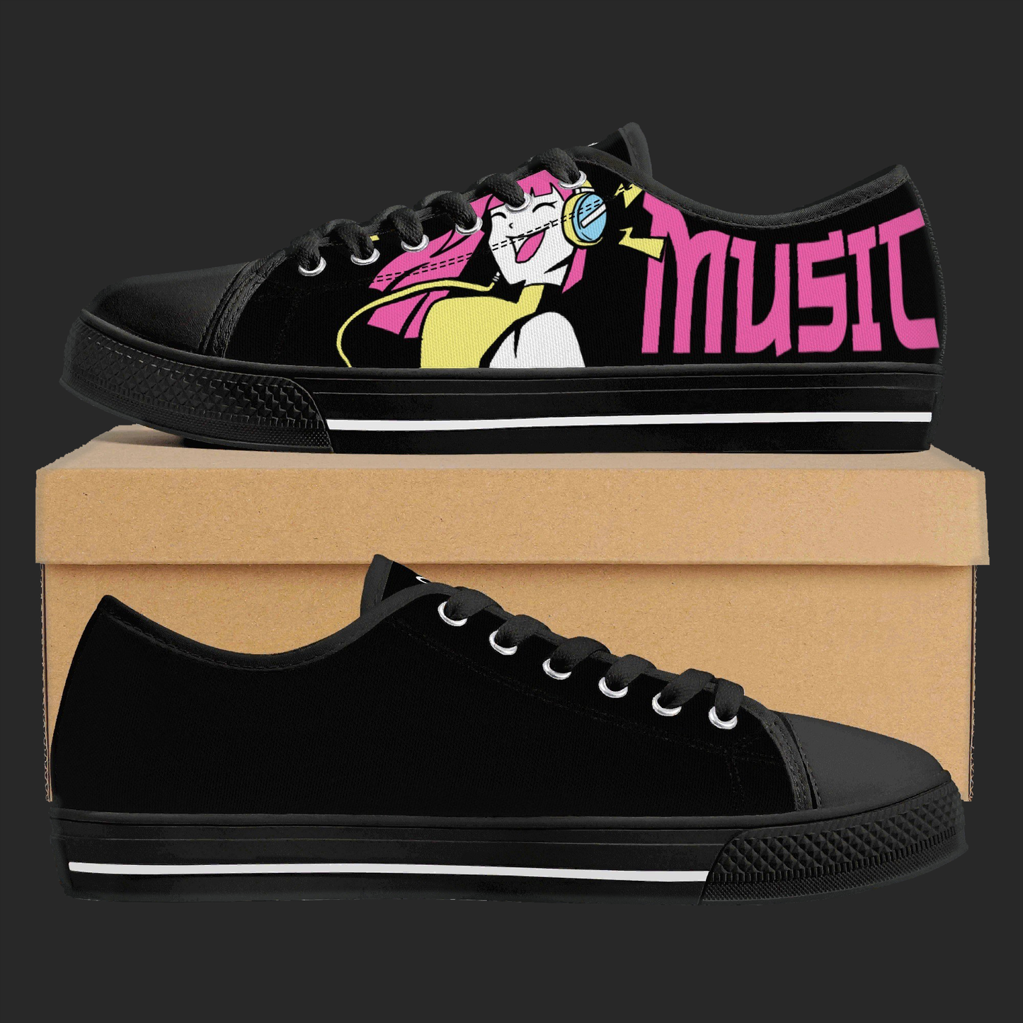 Music & Anime – Low-Top Canvas Shoes (Black Edition)