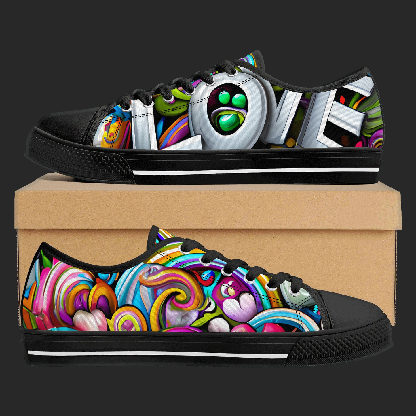 Love Burst Low-Top Sneakers – 3D Graffiti Pop Edition