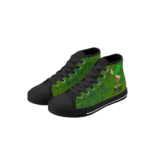 Kid's High Top Canvas Shoes With Shamrock and Dabbing Leprechaun