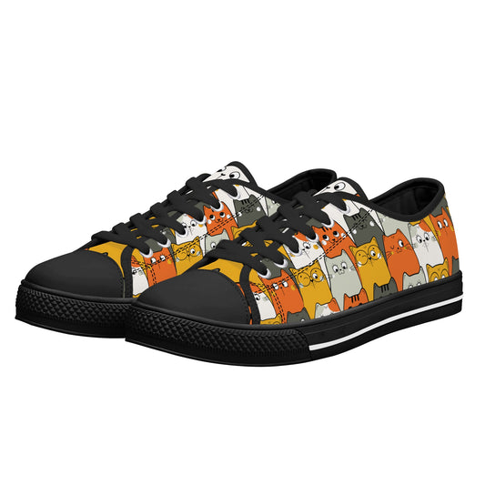 Women's Low Top Canvas Shoes With Cat Design