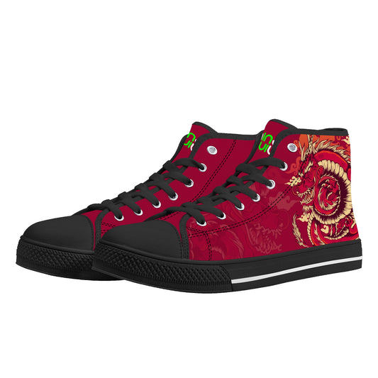 Men's High Top Canvas Shoes With Red Dragon