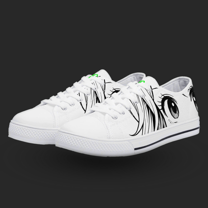 Manga Gaze — Minimalist Anime Eyes Canvas Sneakers (White Edition)