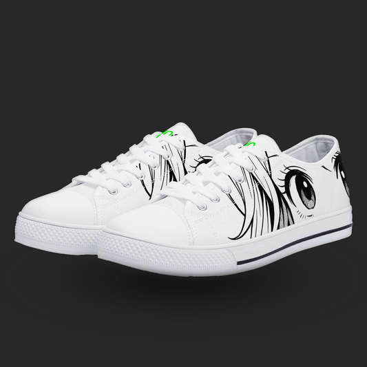 Manga Gaze — Minimalist Anime Eyes Canvas Sneakers (White Edition)