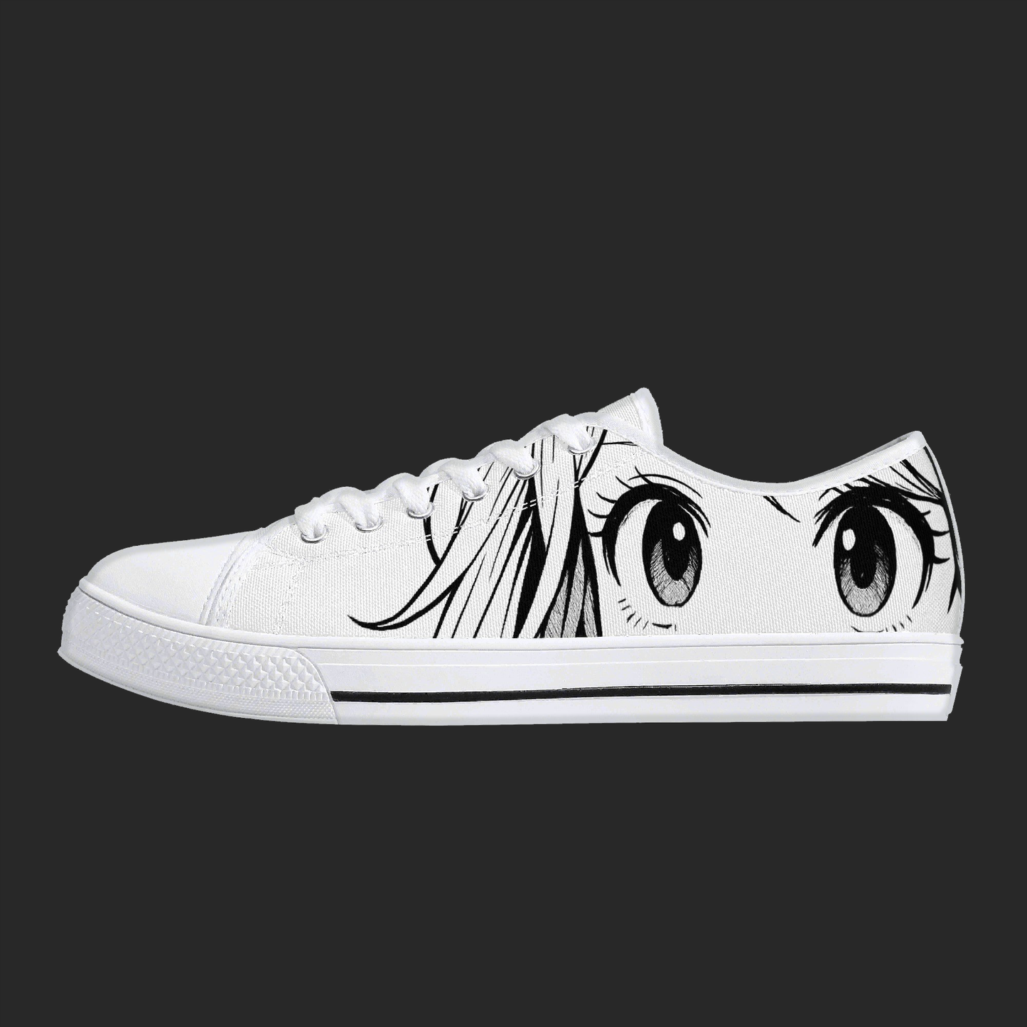 Manga Gaze — Minimalist Anime Eyes Canvas Sneakers (White Edition)