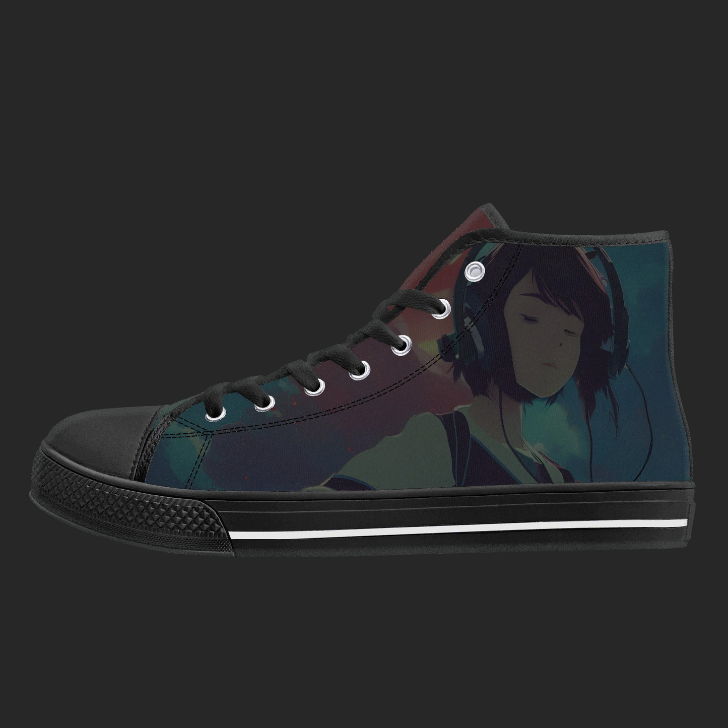 NightWave — Anime High-Top Canvas Sneakers (Blackout Edition)