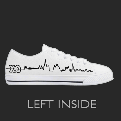 Oxford Skyline Low-Top Canvas Sneakers – Minimal Line Art City Design (white)