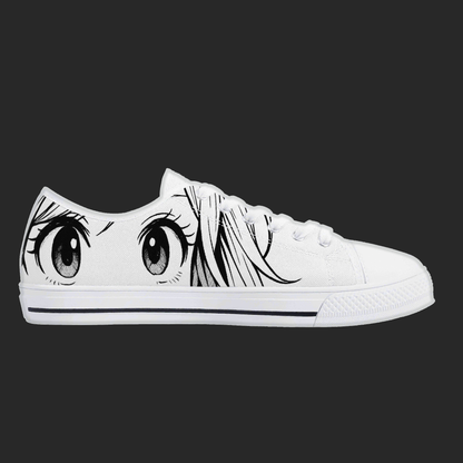 Manga Gaze — Minimalist Anime Eyes Canvas Sneakers (White Edition)