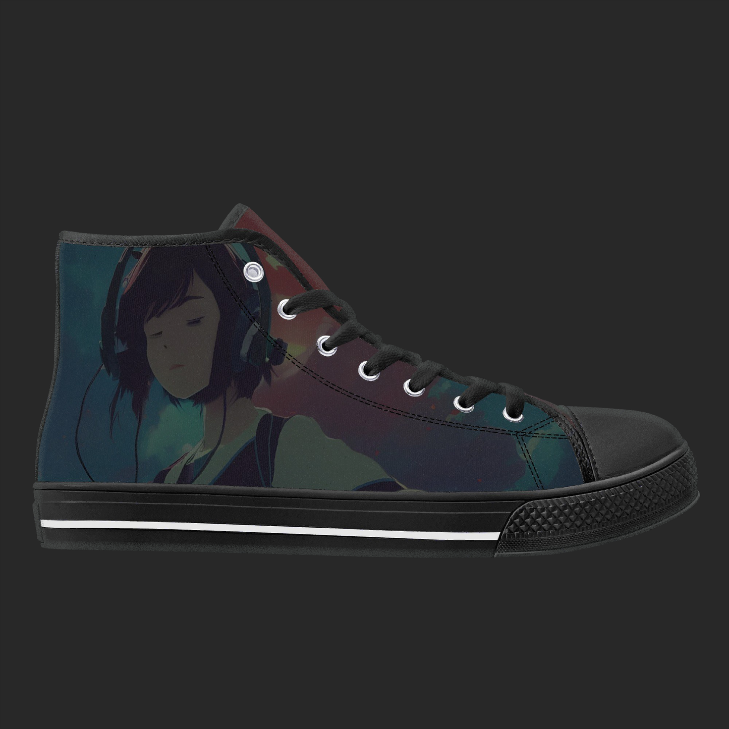 NightWave — Anime High-Top Canvas Sneakers (Blackout Edition)
