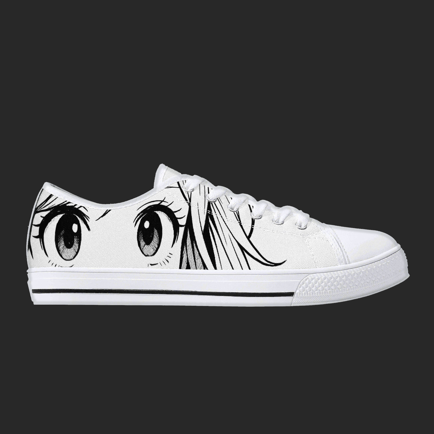 Manga Gaze — Minimalist Anime Eyes Canvas Sneakers (White Edition)