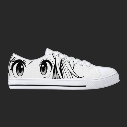 Manga Gaze — Minimalist Anime Eyes Canvas Sneakers (White Edition)