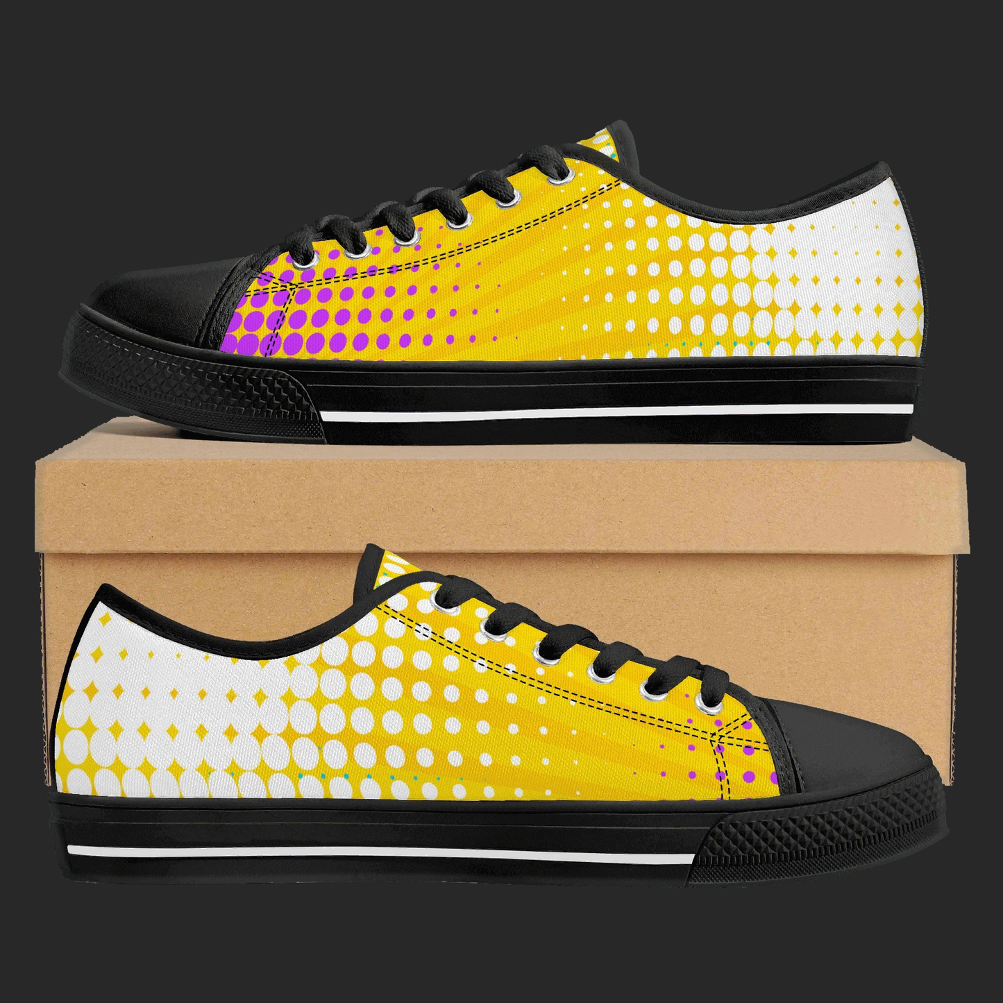 Pop Burst — Custom Low-Top Canvas Sneakers (White or Black Trim)