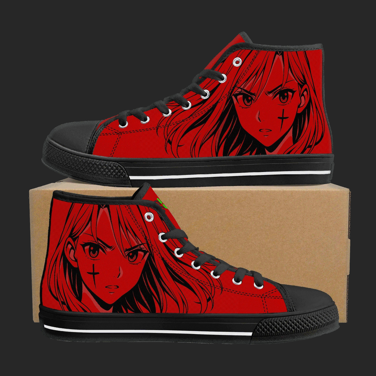 Crimson Rogue – Red Manga High-Top Canvas Sneakers