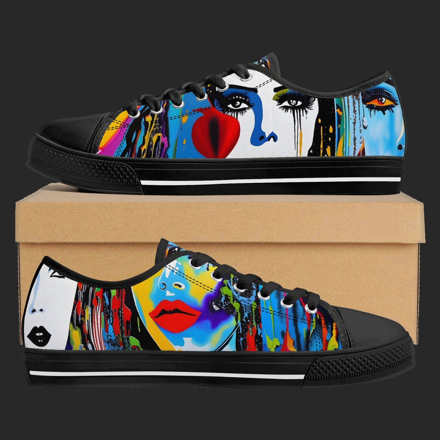 Urban Pop Art Low-Top Sneakers – Color Splash Portrait Edition