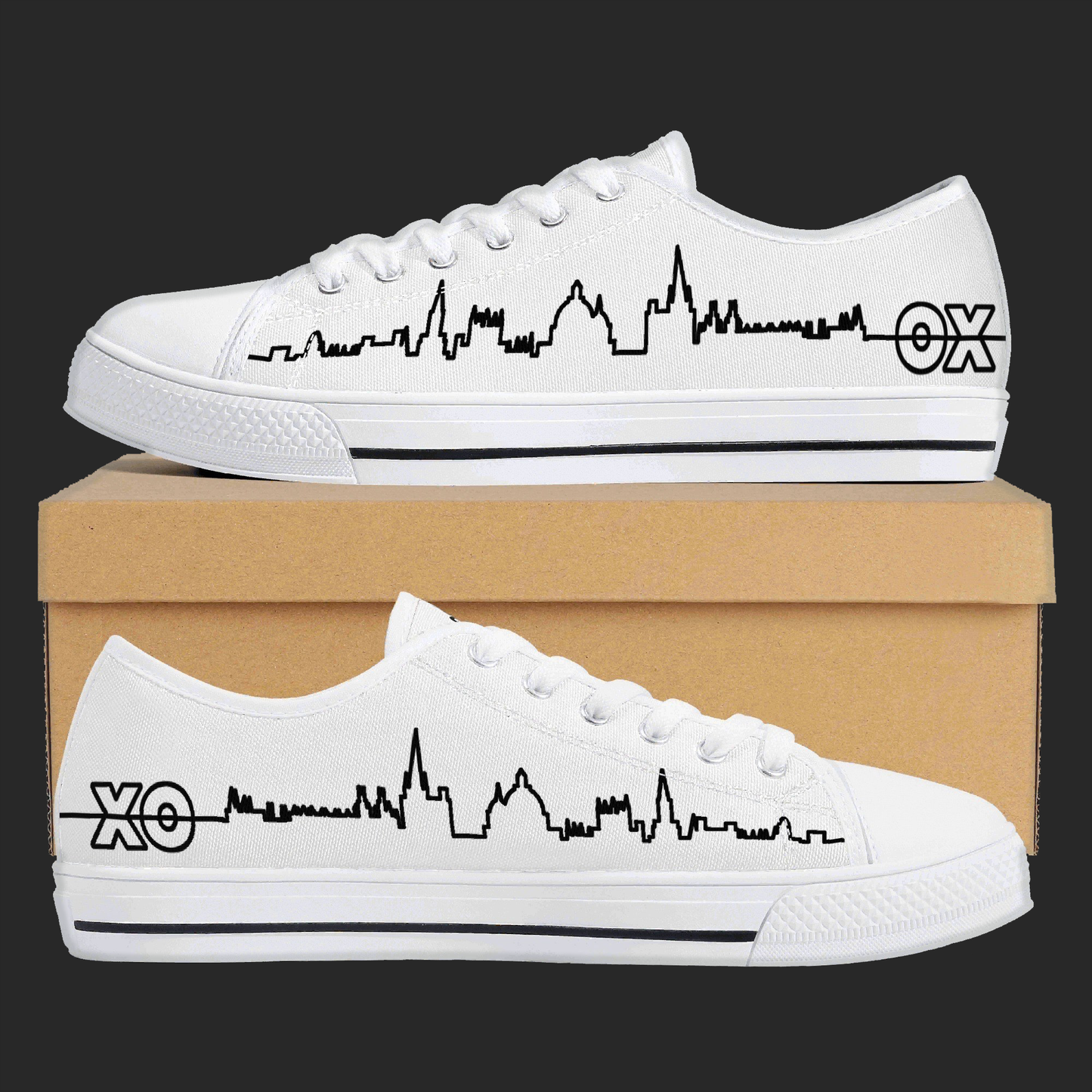 Oxford Skyline Low-Top Canvas Sneakers – Minimal Line Art City Design (white)