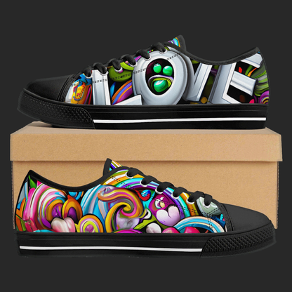 Love Burst Low-Top Sneakers – 3D Graffiti Pop Edition