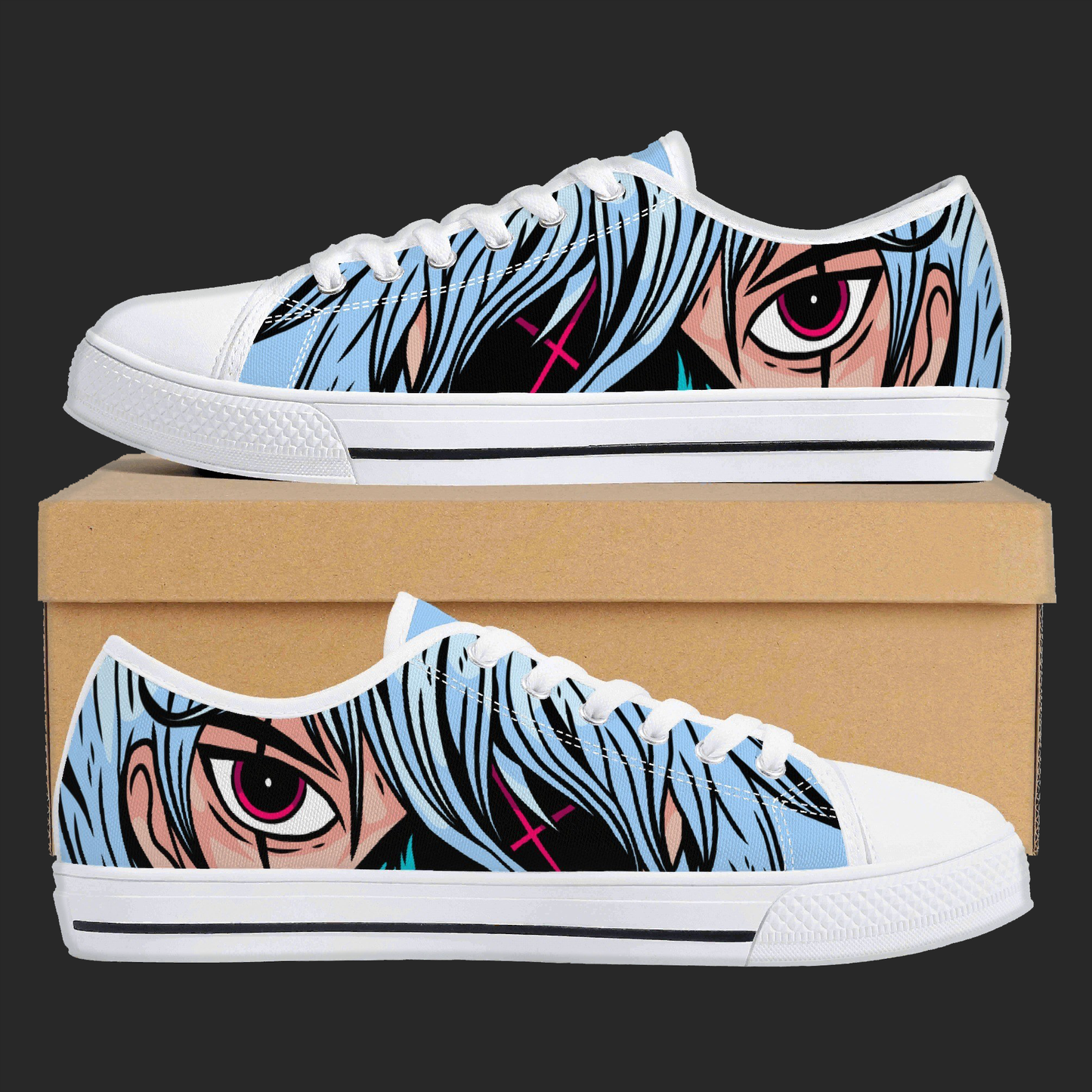 Neon Vision — Anime Street Low-Top Canvas Sneakers (Black or White Trim)