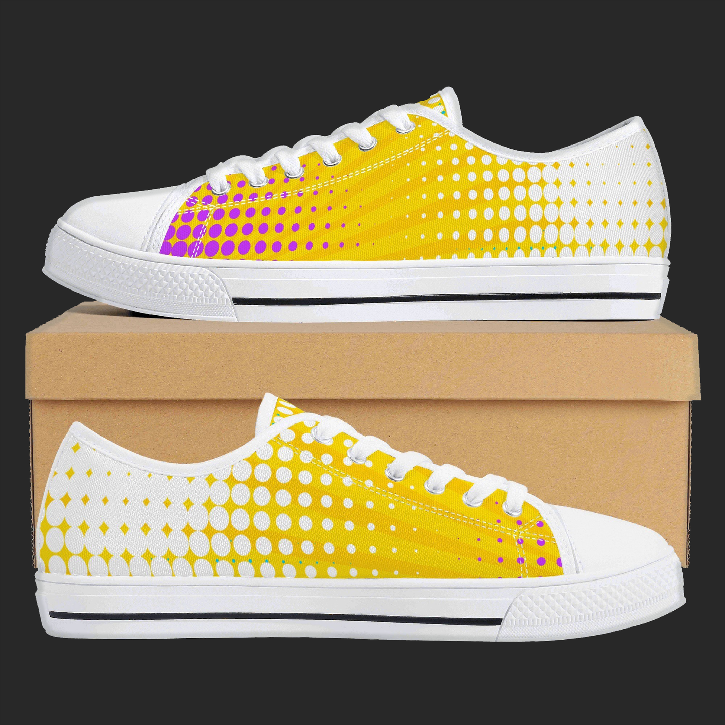 Pop Burst — Custom Low-Top Canvas Sneakers (White or Black Trim)