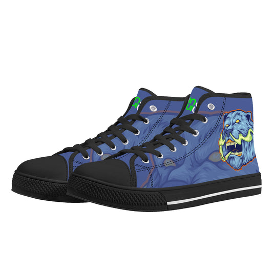 Men's High Top Canvas Shoes With Bear Smoking Weed